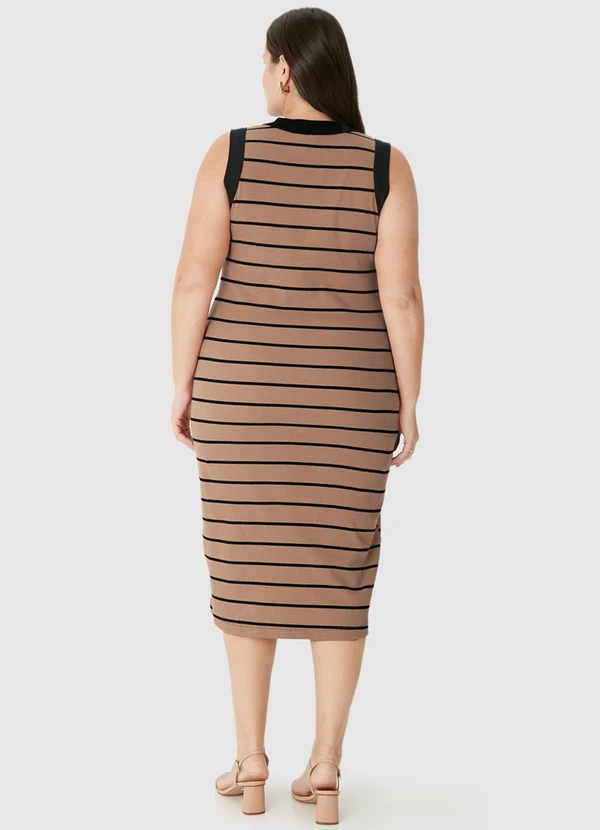 Malwee - Vestido Mídi Listrado Justo PlusCaramelo 2