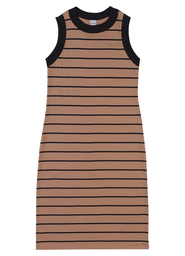 Malwee - Vestido Mídi Listrado Justo PlusCaramelo 7