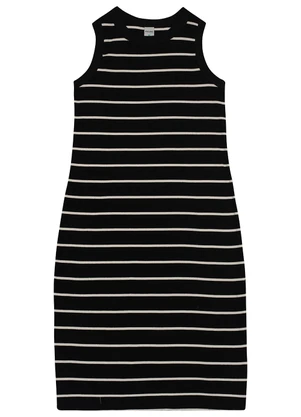 Malwee - Vestido Mídi Listrado Plus Preto - MALWEE
