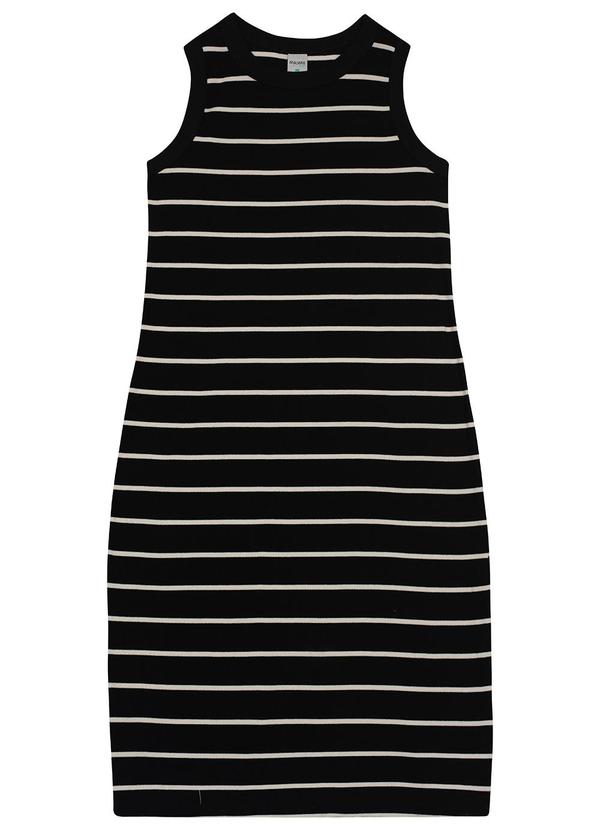 Malwee - Vestido Mídi Listrado Plus Preto
