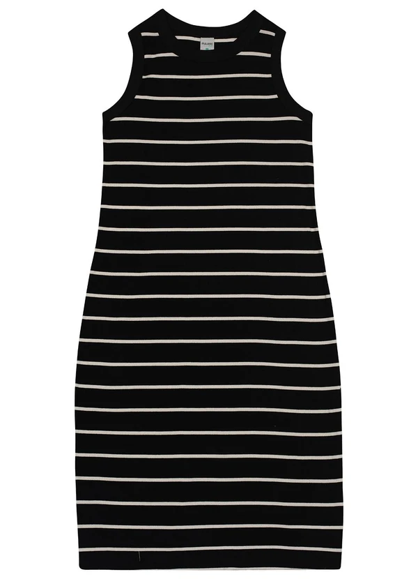 Malwee - Vestido Mídi Listrado Plus Preto