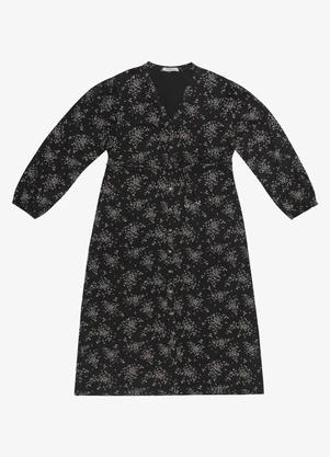 Secret Glam - Vestido Midi Manga Longa Plus Size Preto - SECRET GLAM