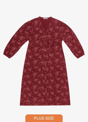 Secret Glam - Vestido Midi Manga Longa Plus Size Vermelho - SECRET GLAM