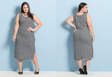 Vestido Midi Marguerite Listrado Plus Size