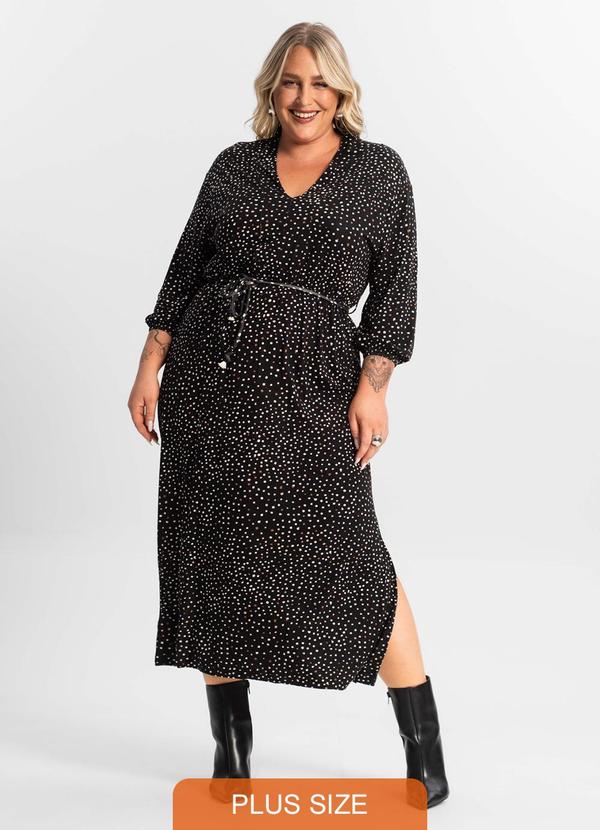 Secret Glam - Vestido Midi Plus Manga 7/8 Preto