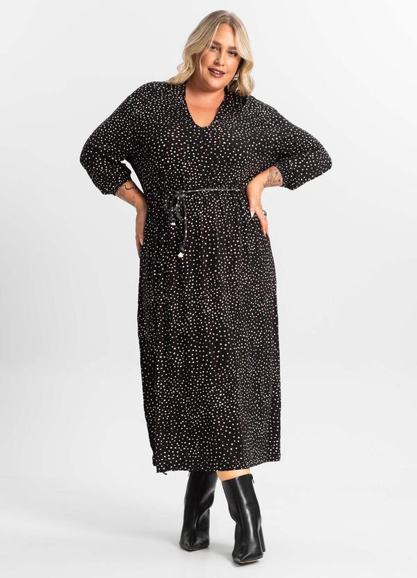 Secret Glam - Vestido Midi Plus Manga 7/8 Preto 3