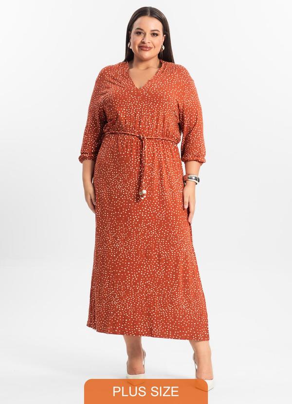 Secret Glam - Vestido Midi Plus Manga 7/8 Vermelho