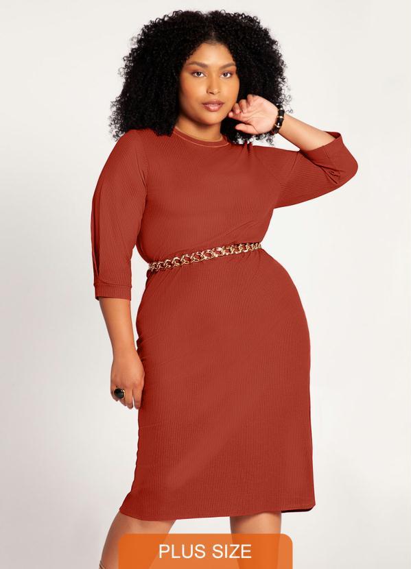 Lunender Mais Mulher - Vestido Midi Plus Size Canelado Vermelho