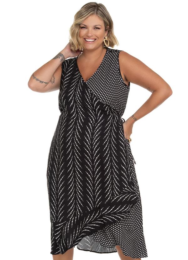 Secret Glam - Vestido Midi Plus Size Decote V Preto