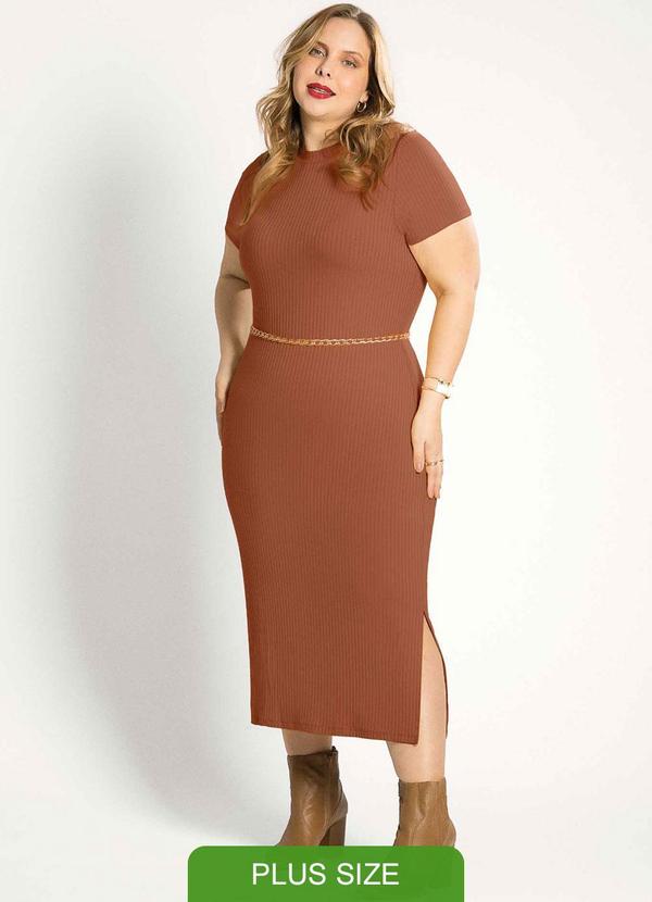 Habana - Vestido Midi Plus Size Elegante Marrom