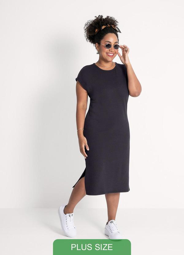 Habana - Vestido Midi Plus Size em Canelado Preto