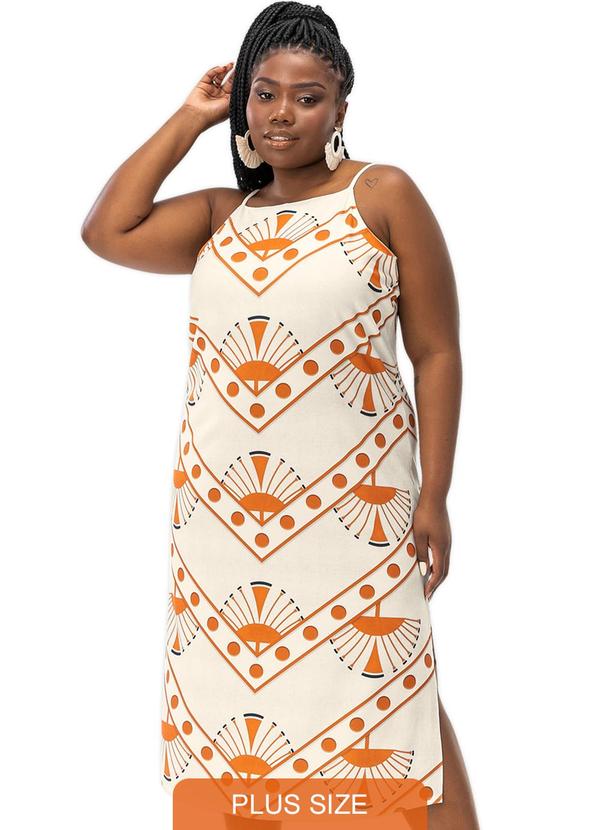 Secret Glam - Vestido Midi Plus Size em Poli Touch Bege