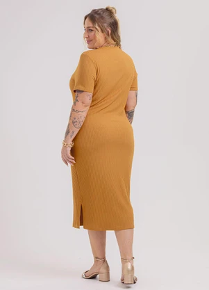 Habana - Vestido Midi Plus Size em Viscose Laranja - HABANA