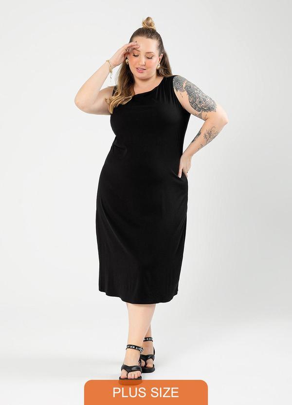 Cativa - Vestido Midi Plus Size em Viscose Preto