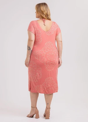 Habana - Vestido Midi Plus Size em Viscose Rosa - HABANA