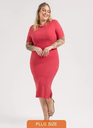 Habana - Vestido Midi Plus Size em Viscose Vermelho - HABANA