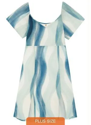 Lunender Mais Mulher - Vestido Midi Plus Size Estampado com Fendas Azul - LUNENDER MAIS MULHER