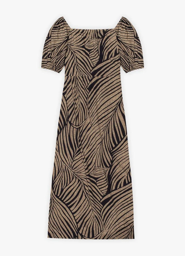 Cereja Rosa - Vestido Midi Plus Size Estampado em Viscose Bege