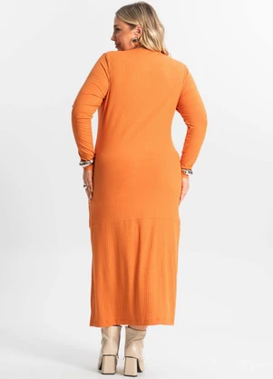 Secret Glam - Vestido Midi Plus Size Manga Longa Laranja - SECRET GLAM