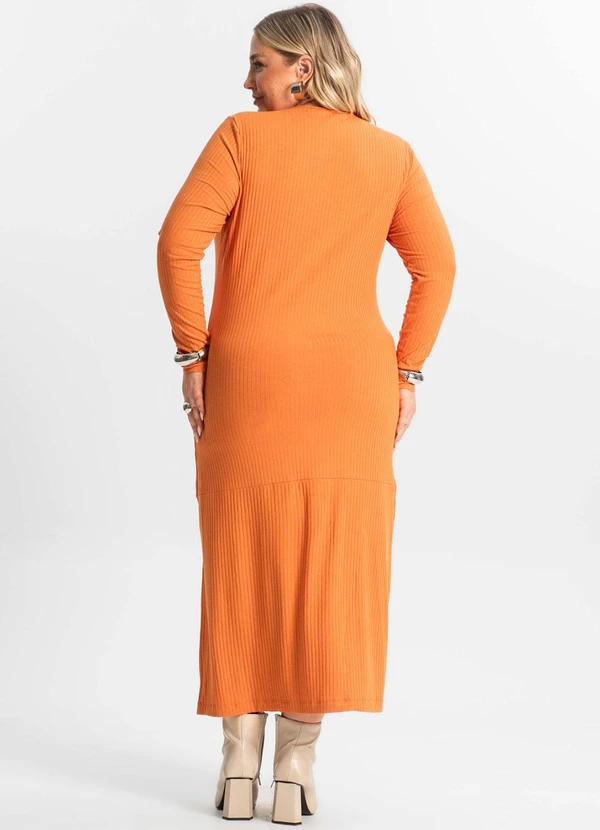 Secret Glam - Vestido Midi Plus Size Manga Longa Laranja 2