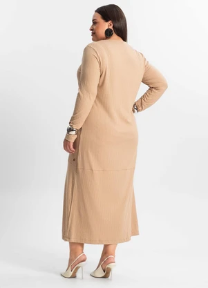 Secret Glam - Vestido Midi Plus Size Manga Longa Marrom - SECRET GLAM