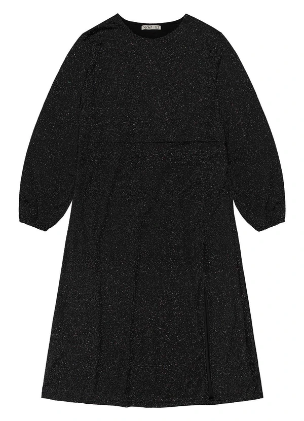 Secret Glam - Vestido Midi Plus Size Manga Longa Preto 4
