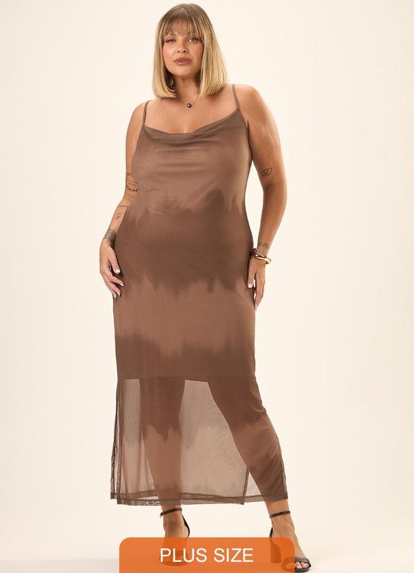 Cess - Vestido Midi Plus Size Tule Marrom