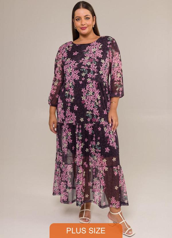 Cess - Vestido Midi Plus Size Tule Preto