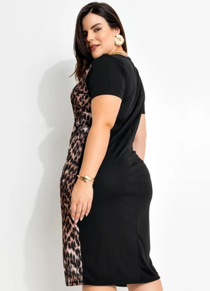 Marguerite - Vestido Midi Preto e Onça Plus Sizeok - MARGUERITE