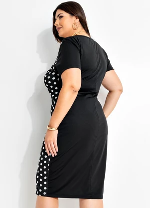 Marguerite - Vestido Midi Preto e Poá Plus Size - MARGUERITE