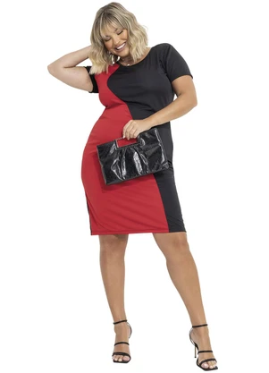 Marguerite - Vestido Midi Preto e Vermelho Plus Size - MARGUERITE