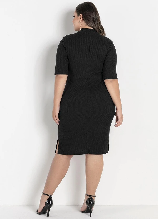Marguerite - Vestido Midi Preto Tubinho com Gola Plus Size 6