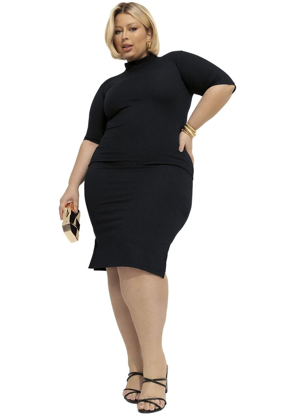 Marguerite - Vestido Midi Preto Tubinho com Gola Plus Size 5