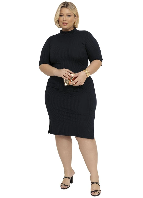 Marguerite - Vestido Midi Preto Tubinho com Gola Plus Size 4