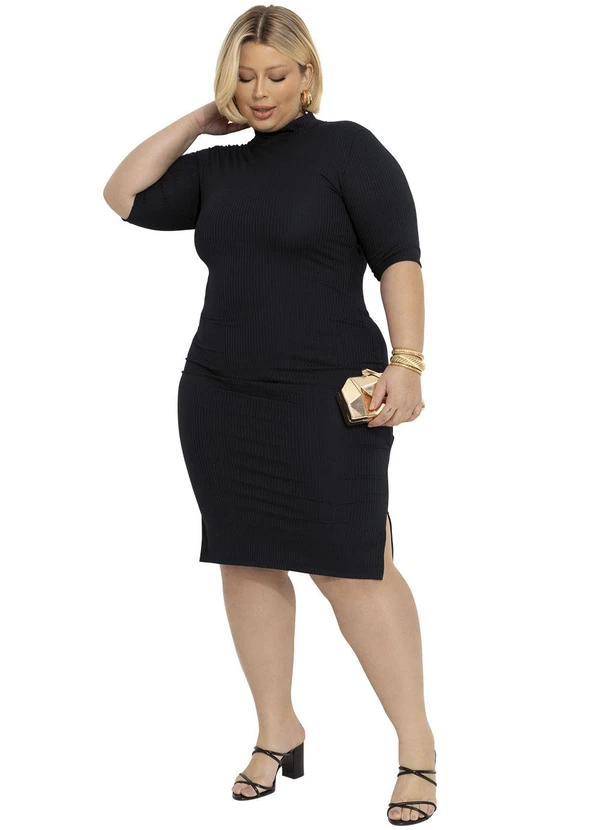 Marguerite - Vestido Midi Preto Tubinho com Gola Plus Size 3