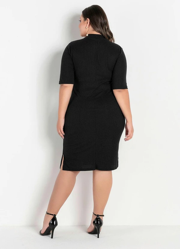Marguerite - Vestido Midi Preto Tubinho com Gola Plus Size 2