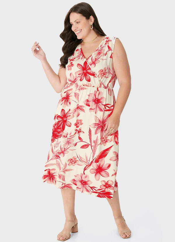 Malwee - Vestido Mídi Transpassado Floral PlusOff White 1