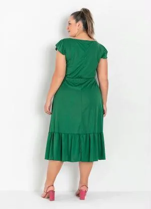 Marguerite - Vestido Midi Verde com Franzidos Plus Size - MARGUERITE