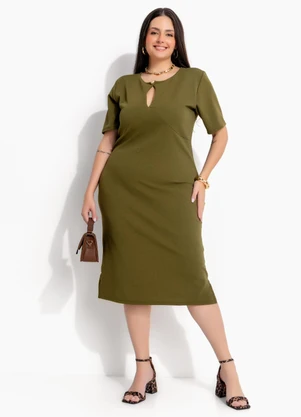 Marguerite - Vestido Midi Verde Escuro em Malha Encorpada - MARGUERITE