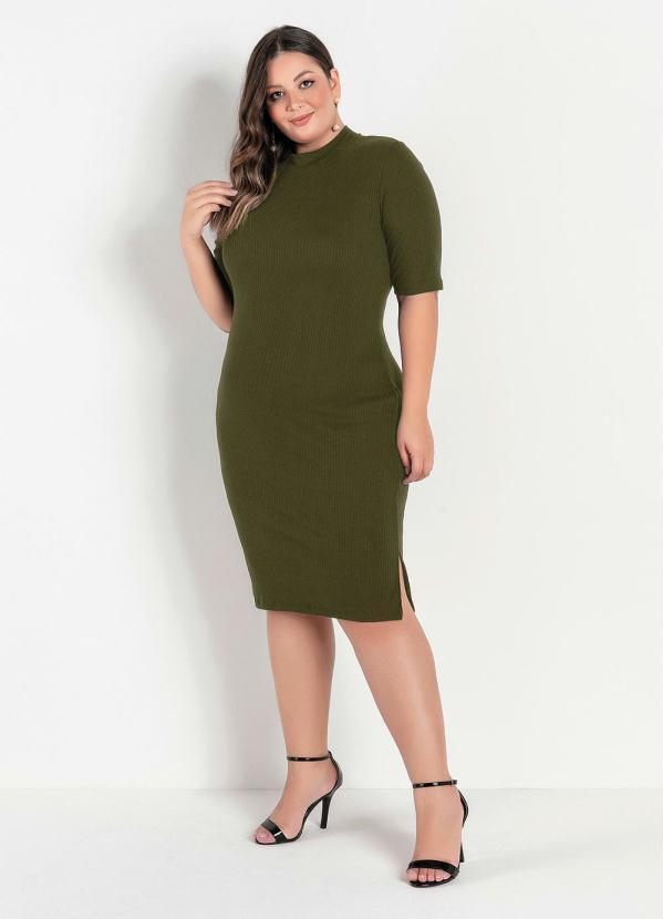 Marguerite - Vestido Midi Verde Tubinho com Gola Plus Size