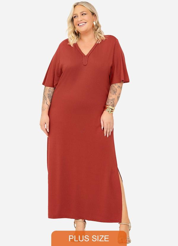 Secret Glam - Vestido Midi Viscose Maquinetada Vermelho