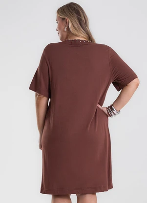 Secret Glam - Vestido Molecotton Plus Size Marrom - SECRET GLAM