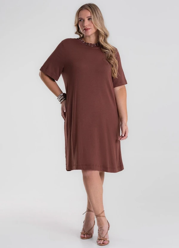 Secret Glam - Vestido Molecotton Plus Size Marrom 2