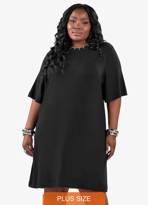 Secret Glam - Vestido Molecotton Plus Size Preto - SECRET GLAM