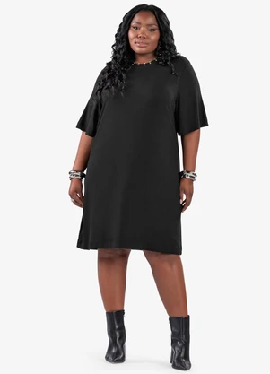 Secret Glam - Vestido Molecotton Plus Size Preto - SECRET GLAM