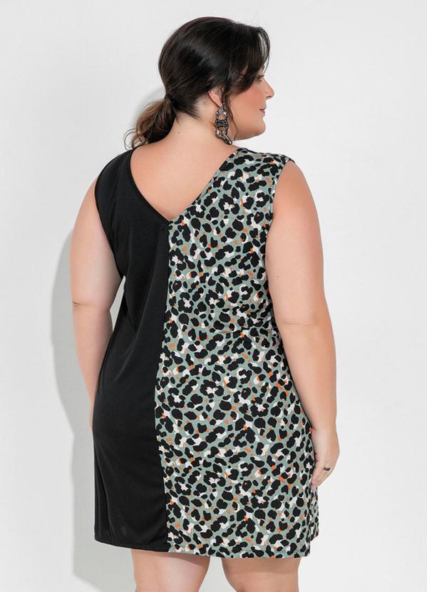 Outlet - Vestido Onça e Preto com Recorte Plus Size 2