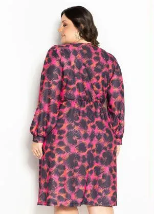 Marguerite - Vestido Onça Malha Crepe Transpassado Plus Size - MARGUERITE