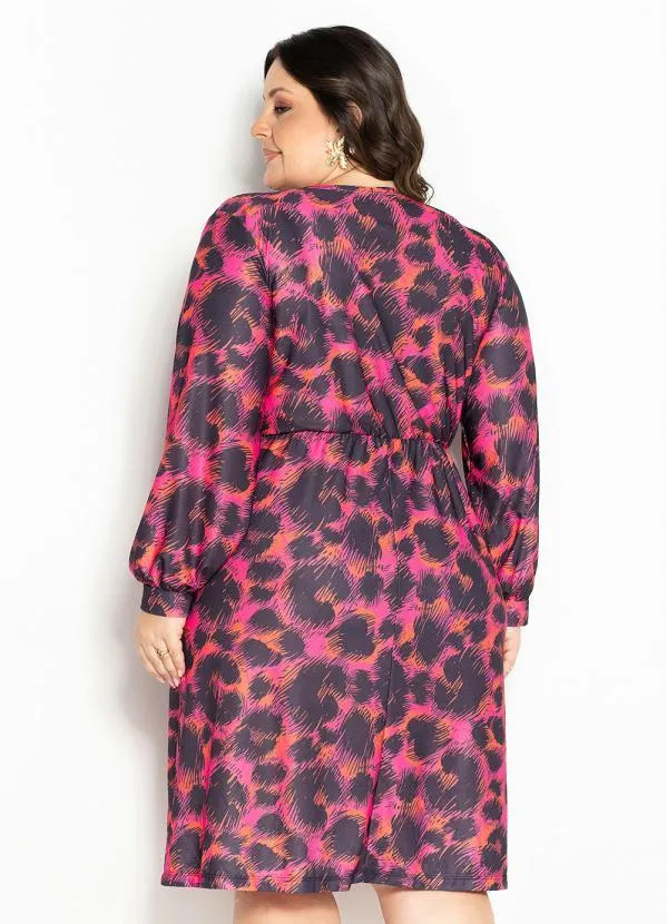 Marguerite - Vestido Onça Malha Crepe Transpassado Plus Size 2