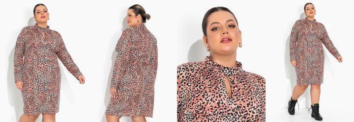 Vestido Ona Marrom com Gola Plus Size