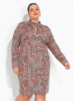 Marguerite - Vestido Onça Marrom com Gola Plus Size - MARGUERITE